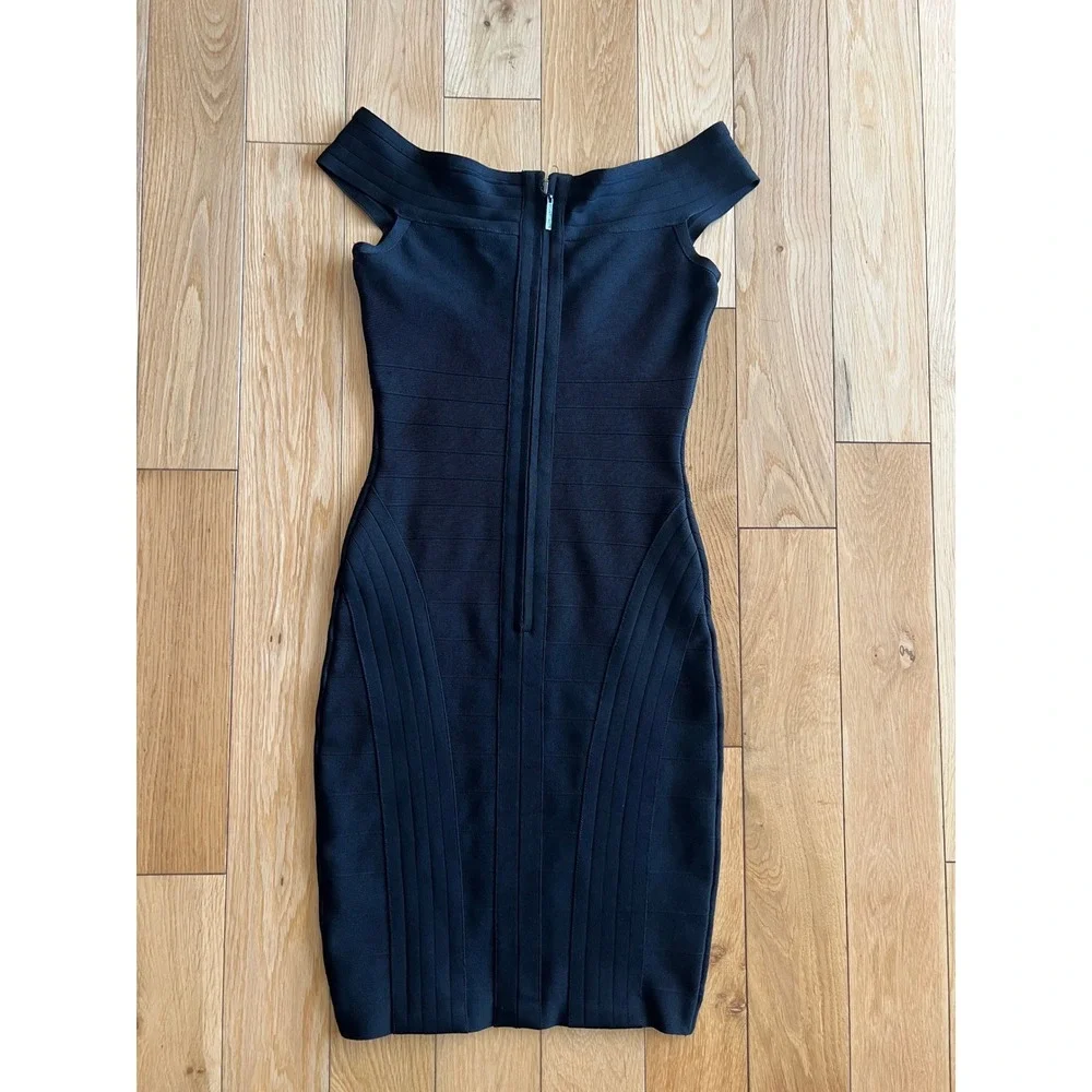 Marciano Kandice Off Shoulder Bandage Bodycon Black Dress Deep V Sz XS